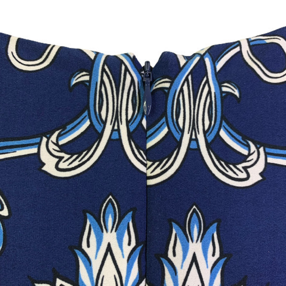 CACHE Navy Blue & White Filigree Print Long Sleeve Dress - Picture 8 of 11